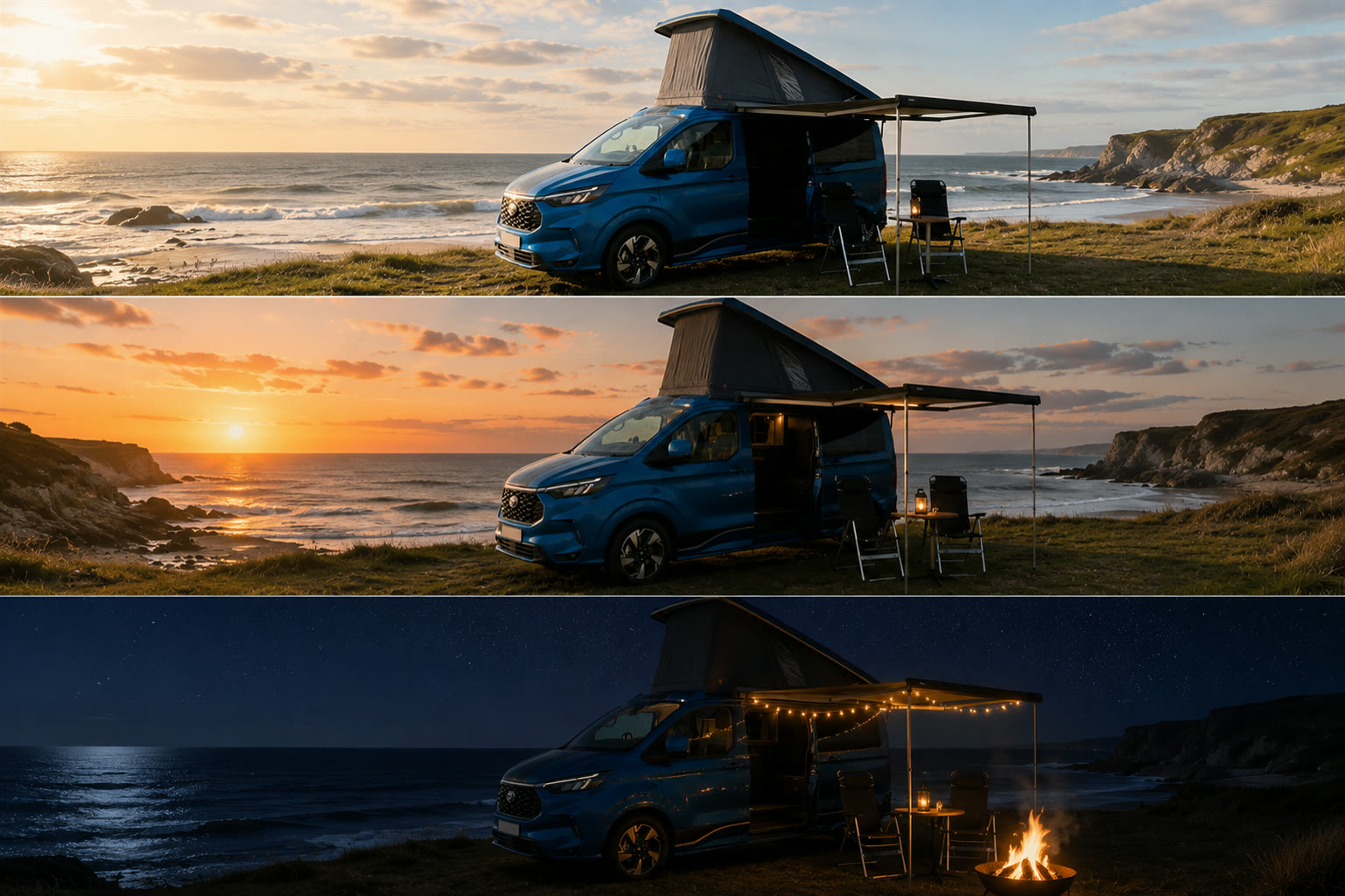 Imagined scene of the van parked by the beach