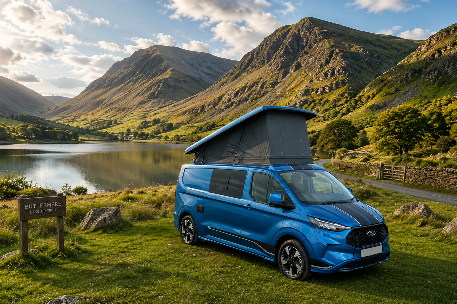 Imagined scene of the van at Buttermere in the Lake District