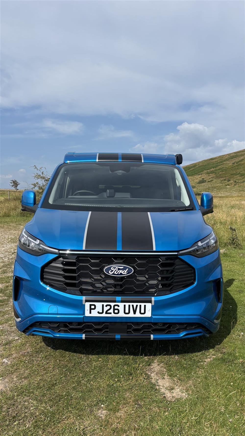 The front of the van in portrait light